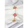 316L Çelik Gold Zincir Pembe Yonca Renk Bileklik