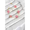 316L Çelik Gold Zincir Pembe Yonca Renk Bileklik