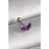 316L Çelik Gümüş Renk Mor Kelebek Model Tragus Piercing