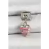 316L Çelik Gümüş Renk Pembe Kalp Model Nomination Charm