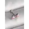 316L Çelik Gümüş Renk Pembe Kurdele Zirkon Taş Detay Tragus Piercing