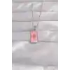 316L Çelik Gümüş Renk Pembe Mineli Güneş Model Tarot Kolye