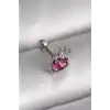 316L Çelik Gümüş Renk Pembe Mineli Kalp Zirkon Taş Detaylı Taç Tragus Piercing