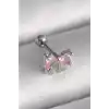 316L Çelik Gümüş Renk Pembe Zirkon Taşlı Fiyonk Tragus Piercing