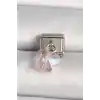 316L Çelik Gümüş Renk Pembe Zirkon Taşlı Kelebek Model Nomination Charm