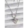 316L Çelik Gümüş Renk Topçuk Zincir Zirkon Taşlı Üçgen Model Kadın Kolye
