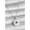 316L Çelik Gümüş Renk Zincir Beyaz Mineli Turkuaz Göz İşleme Model Kadın Kolye