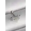 316L Çelik Gümüş Renk Zirkon Taşlı Yonca Tragus Piercing