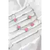 316L Çelik Gümüş Zincir Pembe Renk Yonca Bileklik