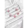316L Çelik Gümüş Zincir Pembe Renk Yonca Bileklik