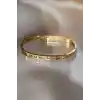 316L Çelik Roma Rakamlı Gold Renk Bilezik Kelepçe