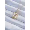 316L Çelik Zincir Altın Renk Beyaz Mineli Tarot Kolye