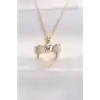 316L Çelik Zincir Altın Renk İnci Taş Detay Zirkon Taşlı Kalp Kolye