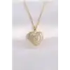 316L Çelik Zincir Altın Renk Zirkon Taşlı Kalp Kolye