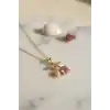 316L Çelik Zincir Gold Renk Pembe Kiraz Model Kolye