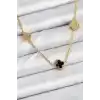 316L Çelik Zincir Gold Renk Siyah ve Zirkon Taşlı Baby Boy Yonca Kadın Kolye