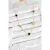 316L Çelik Zincir Gold Renk Siyah ve Zirkon Taşlı Baby Boy Yonca Kadın Kolye