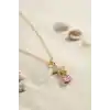 316L Çelik Zincir Gold Renk Yıldız Model Pembe Damla Taş Model Kolye