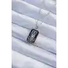 316L Çelik Zincir Gümüş Renk Siyah Mineli Tarot Kolye