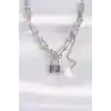 316L Çelik Zincir Gümüş Renk Zincirli Love Yazılı Kilit Kolye