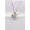 316L Çelik Zincir Gümüş Renk Zirkon Taşlı Kalp Kolye