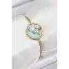 316L Çelik Zincir Turkuaz Mineli Sanatsal Portre İnci Detaylı Çiçek Model Gold Renk Kadın Bileklik