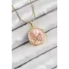 316L Çelik Zincir Zirkon Taşlı Pembe Sanatsal Portre İnci Detaylı Kelebek Model Gold Renk Kadın Kolye