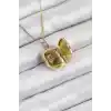 316L Çelik Zirkon Taşlı Açılabilr Kapaklı Göz Model Gold Renk Kadın Kolye