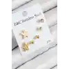 316L Çelik Zirkon Taşlı Deniz Yıldızı Model Gümüş Renk Kadın Set Küpe