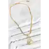 316L Çelik Zirkon Taşlı Güneş Model Gold Renk Kadın Kolye