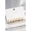 925 Ayar Gümüş Çivi Pirinç Gold Renk İşlemeli Halka Model Kadın Küpe Seti
