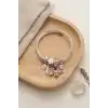 Arı ve Pembe Çiçek Charmlı Gümüş Renk Bileklik