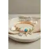 Ay Yıldız ve Kalp Model Mavi Charmlı Kadın Bileklik