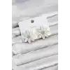 Beyaz Renk Kristal Taşlı Lotus Çiçek Model Kadın Küpe