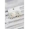 Beyaz Renk Kristal Taşlı Lotus Model Kadın Küpe