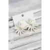 Beyaz Renk Kristal Taşlı Lotus Model Kadın Küpe