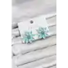 Buz Mavisi Renk Kristal Taşlı Lotus Çiçek Model Kadın Küpe