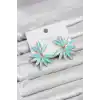 Buz Mavisi Renk Kristal Taşlı Lotus Model Kadın Küpe