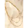Çelik Altın Renkli Topçuk Tasarımlı Çoklu Kolye