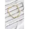 CM Kare Halka Model Gold Renk Pirinç Kadın Bileklik