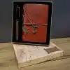 Deri Pusula Tasarımlı Defter Ve Metal Kalem Seti