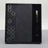 Desenli Siyah Deri Defter Kalem Set