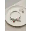 Fil Çilek ve Kalp Pembe Charmlı Bileklik