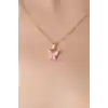 Gold Pembe Renk Kelebek Figür Kadın Kolye
