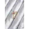 Gold Renk Pembe Zirkon Taşlı Kelebek Model Kadın Yüzük