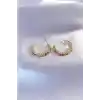 Gold Renk Yarım Halka Model Renkli Kristal Taşlı Kadın Küpe