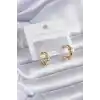 Gold Renk Zirkon Taş Detay Halka Model Pirinç Kadın Küpe
