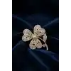 Gold Renk Zirkon Taşlı Yonca Model Broş