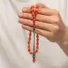 Gümüş 1000 Ayar Kazaz Püsküllü Sıkma Kehribar Tesbih