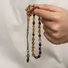Gümüş 1000 Ayar Kazaz Püsküllü Sıkma Kehribar Tesbih
